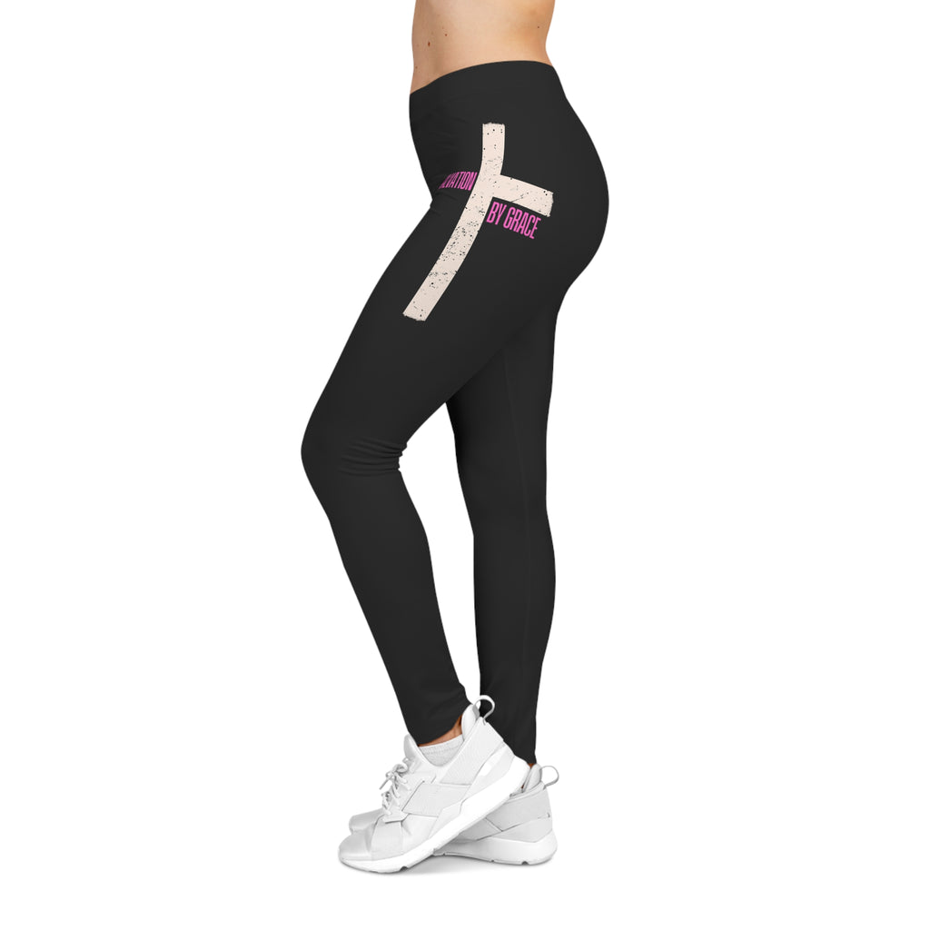 Faith Cross Dove Leggings — "Saved by Grace" Dove Women's Black Spiritual Activewear