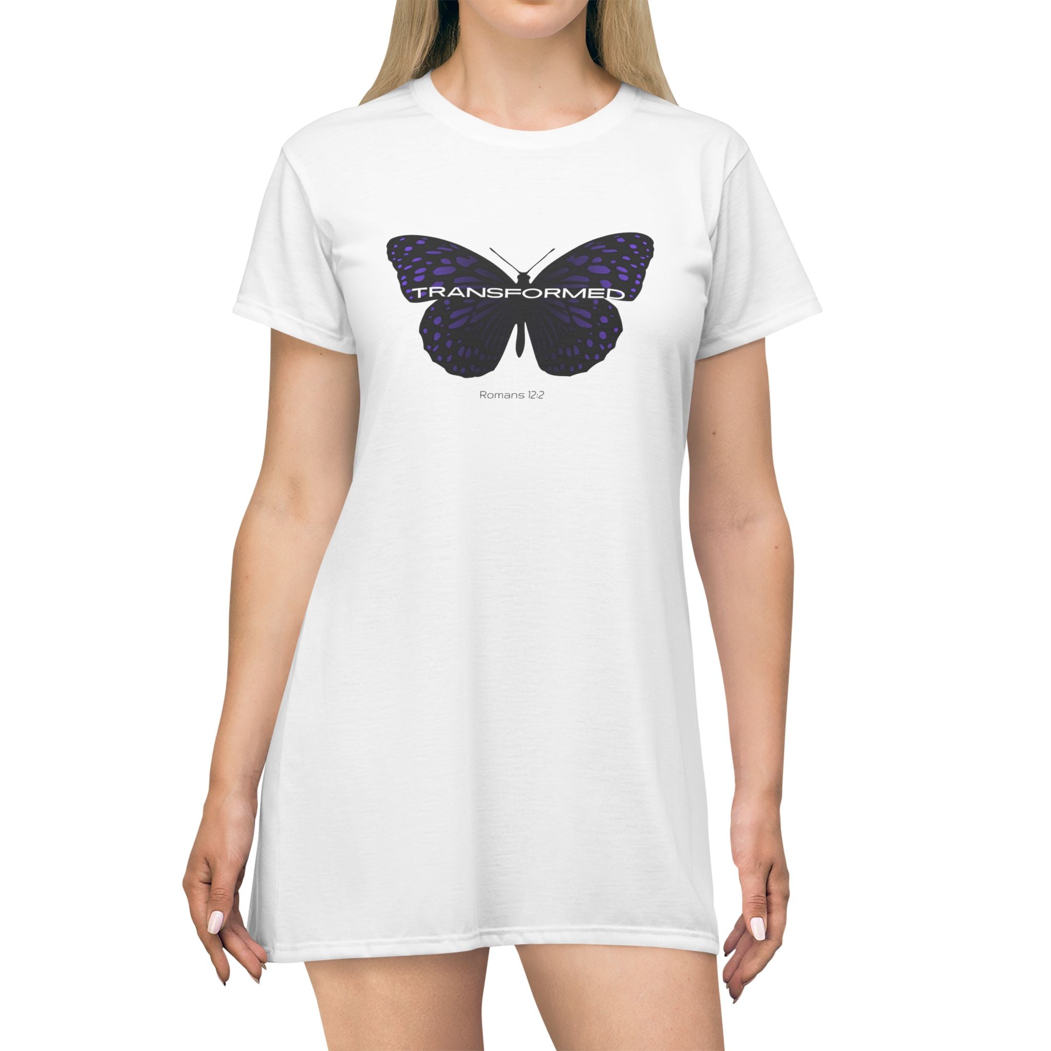 Butterfly 'Transform' T-Shirt Dress — Feminine Butterfly Graphic Tee Dress