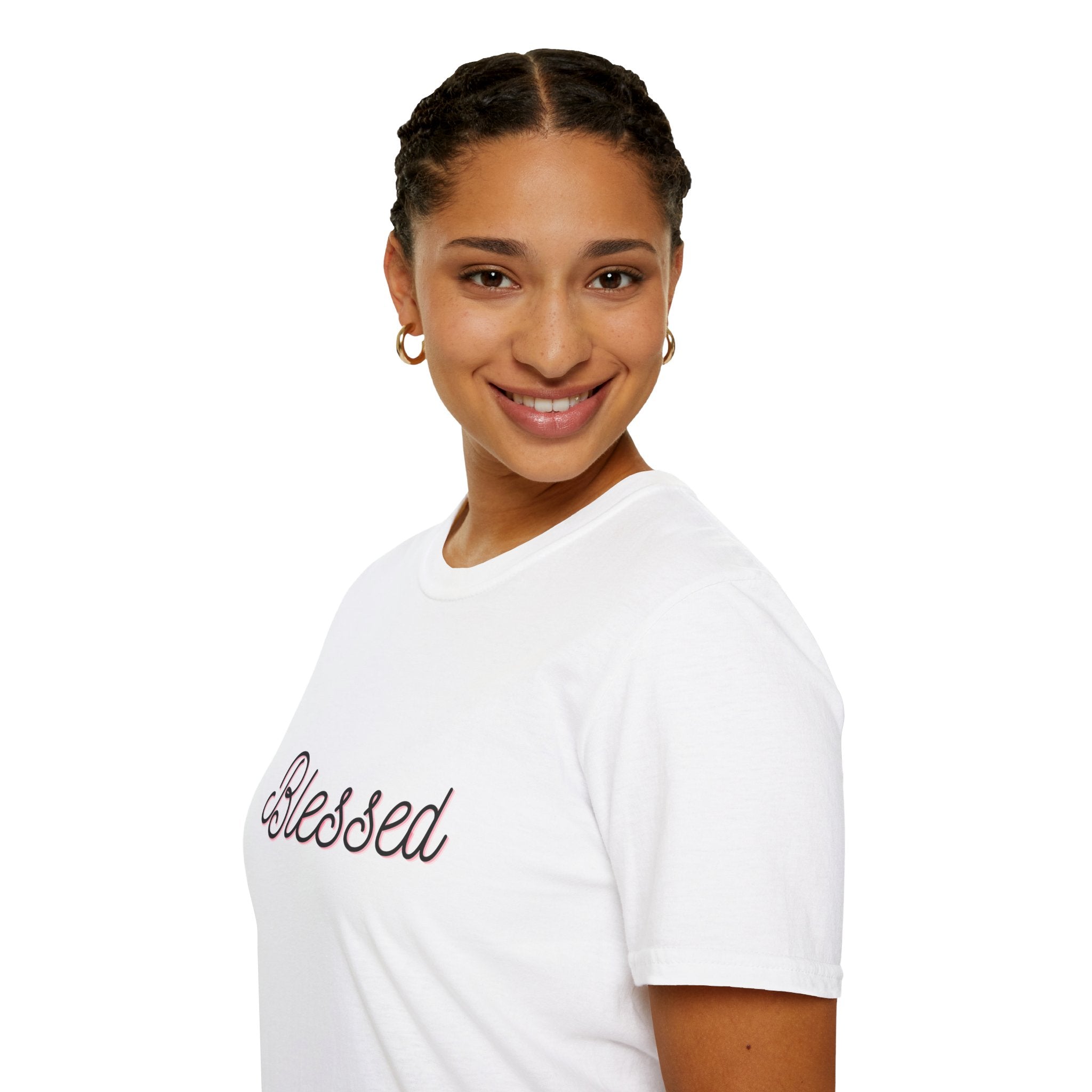 Blessed Script T‑Shirt — Inspirational "Blessed" Tee with Back Verse (Don't Worry)