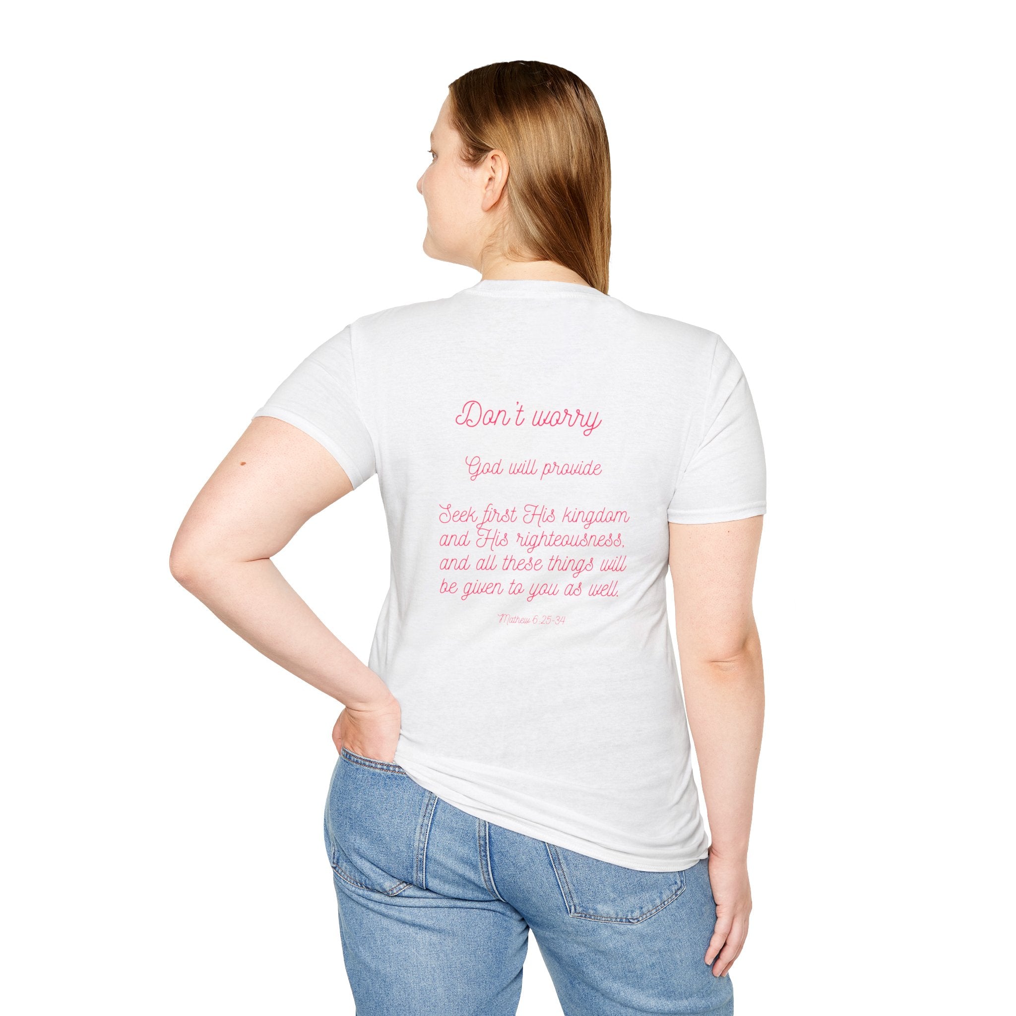 Blessed Script T‑Shirt — Inspirational "Blessed" Tee with Back Verse (Don't Worry)