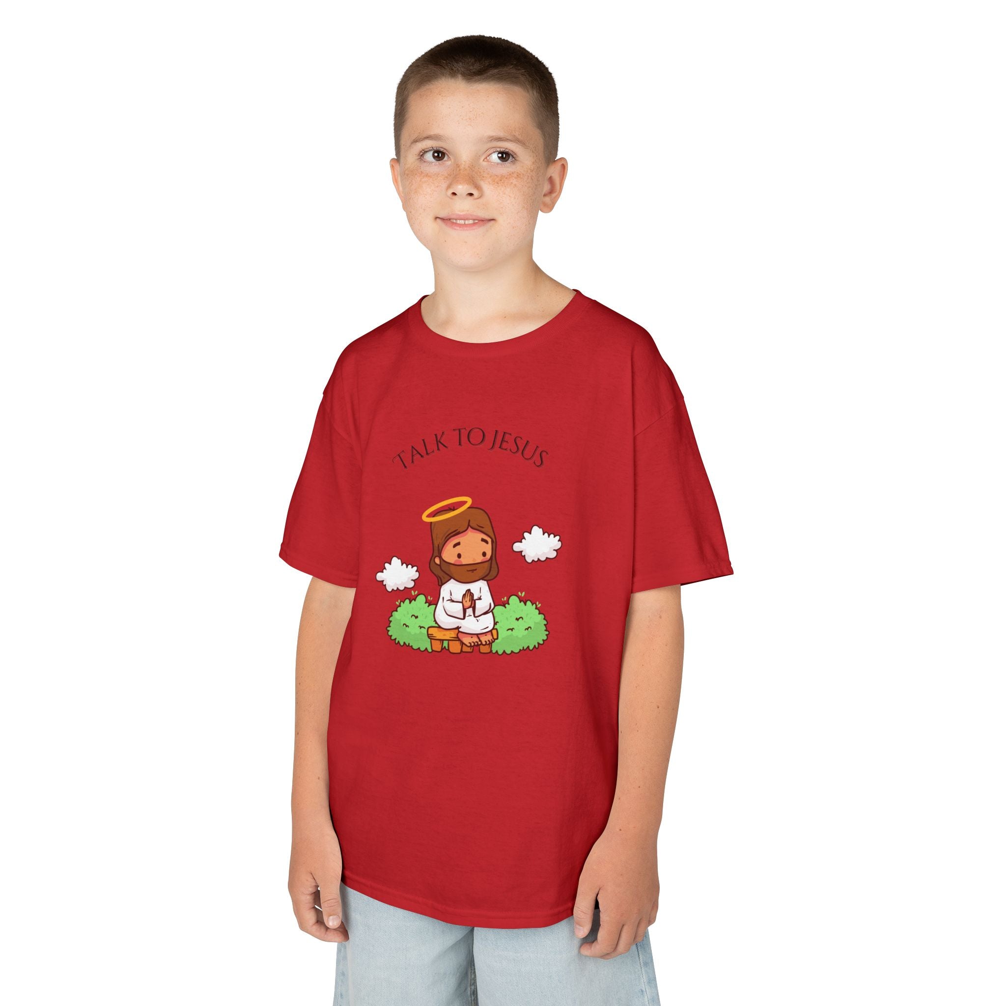 Kids Tee — Cute "Talk to Jesus" Cartoon Jesus Graphic Youth Faith Shirt