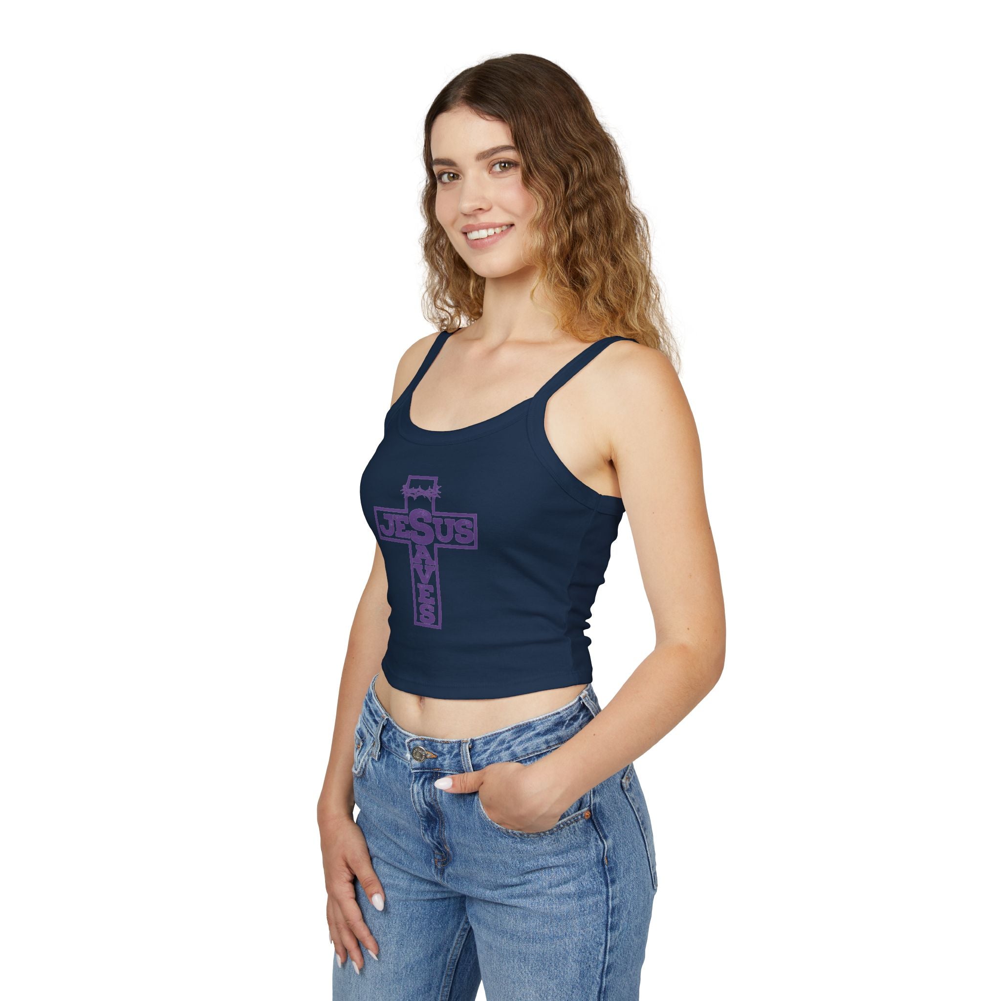 Jesus Saves Women's Spaghetti Strap Tank Top — Christian Faith Graphic Tank