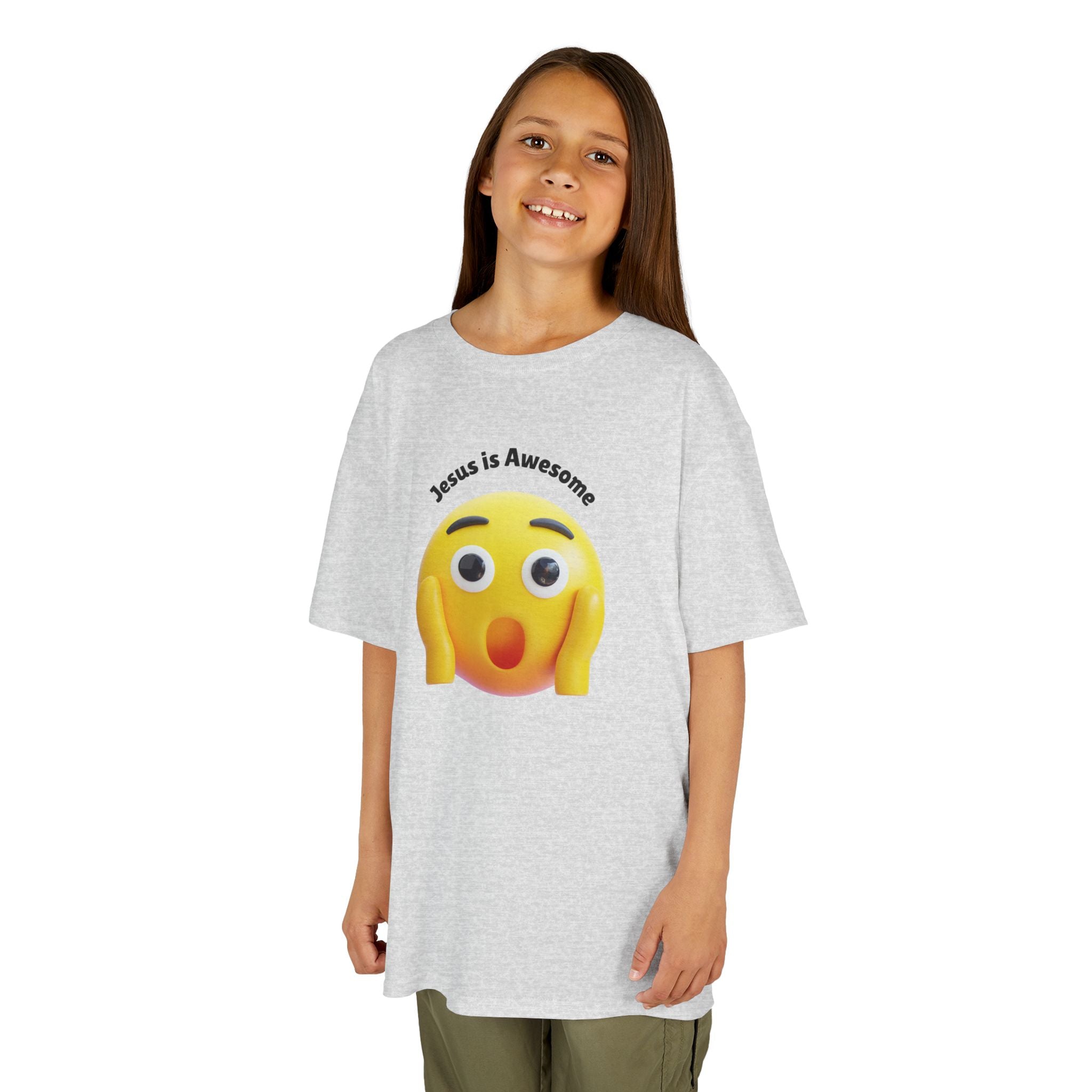 Kids T-Shirt — "Jesus Is Awesome" Surprised Emoji Graphic