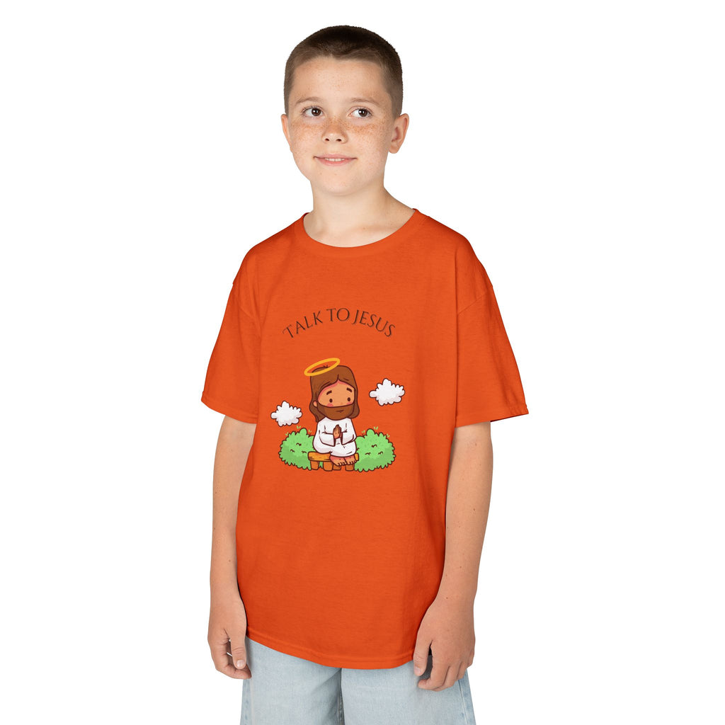Kids Tee — Cute "Talk to Jesus" Cartoon Jesus Graphic Youth Faith Shirt