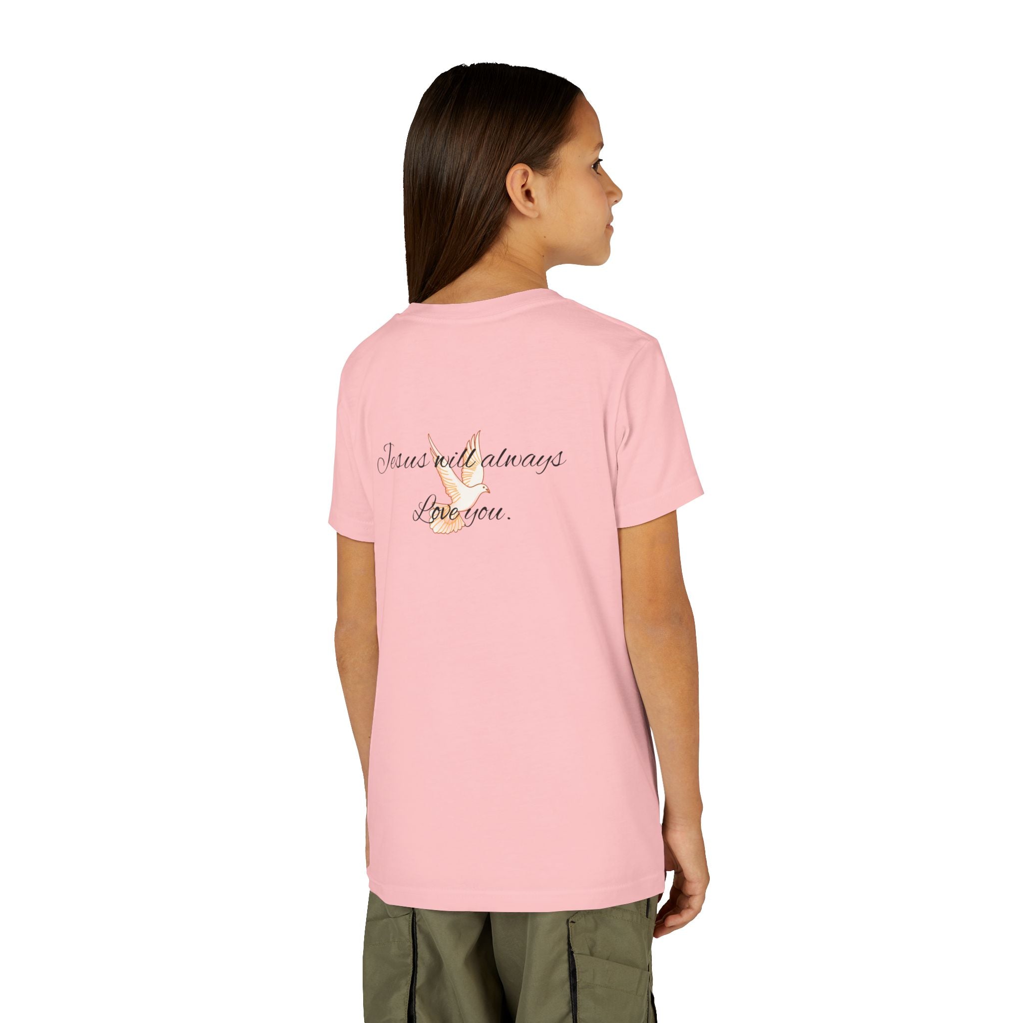 Youth Tee - Floral Cross "Jesus Will Always Love You" Christian Shirt
