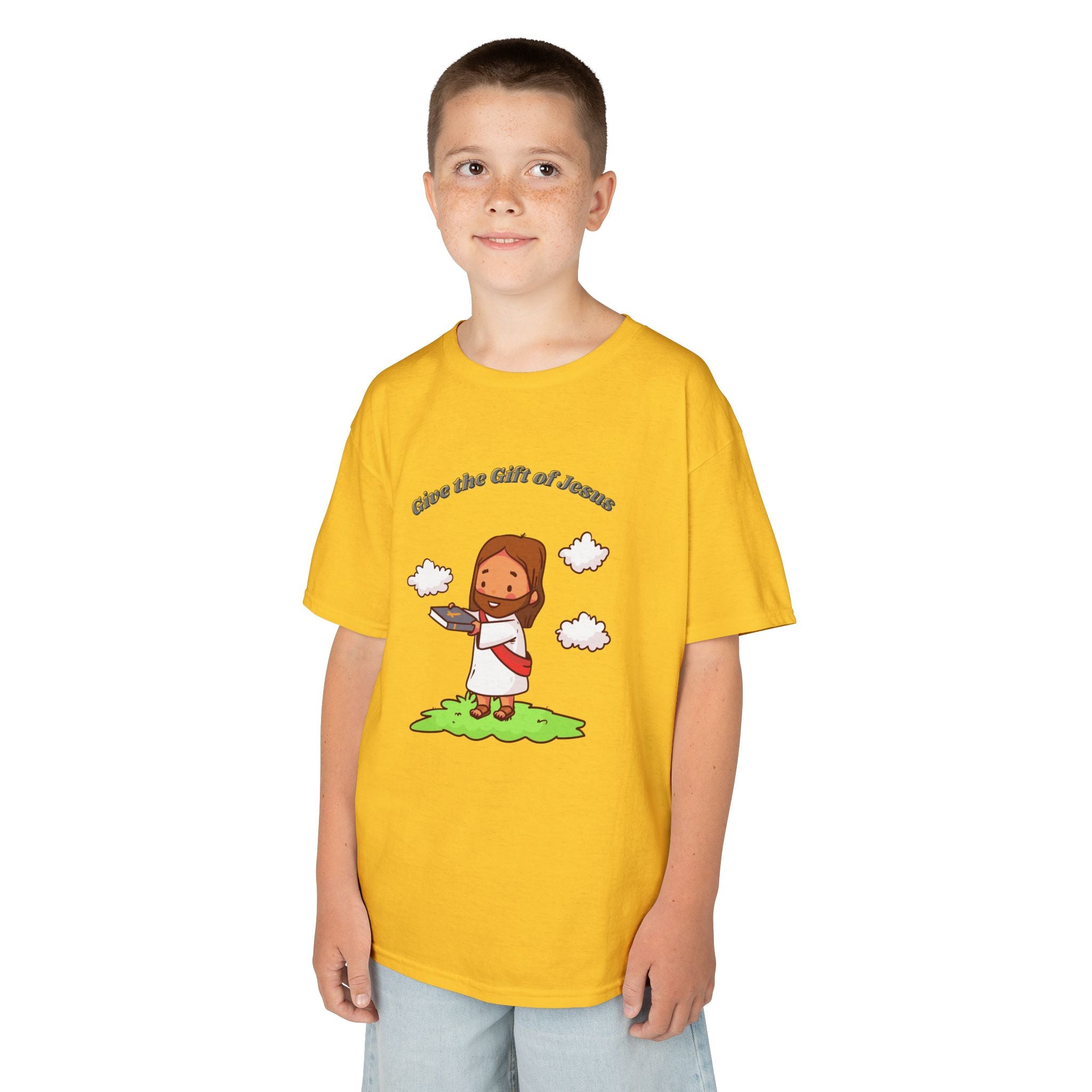 Kids T‑Shirt — Cute Jesus Graphic “Give the Gift of Jesus” | Christian Holiday Gift