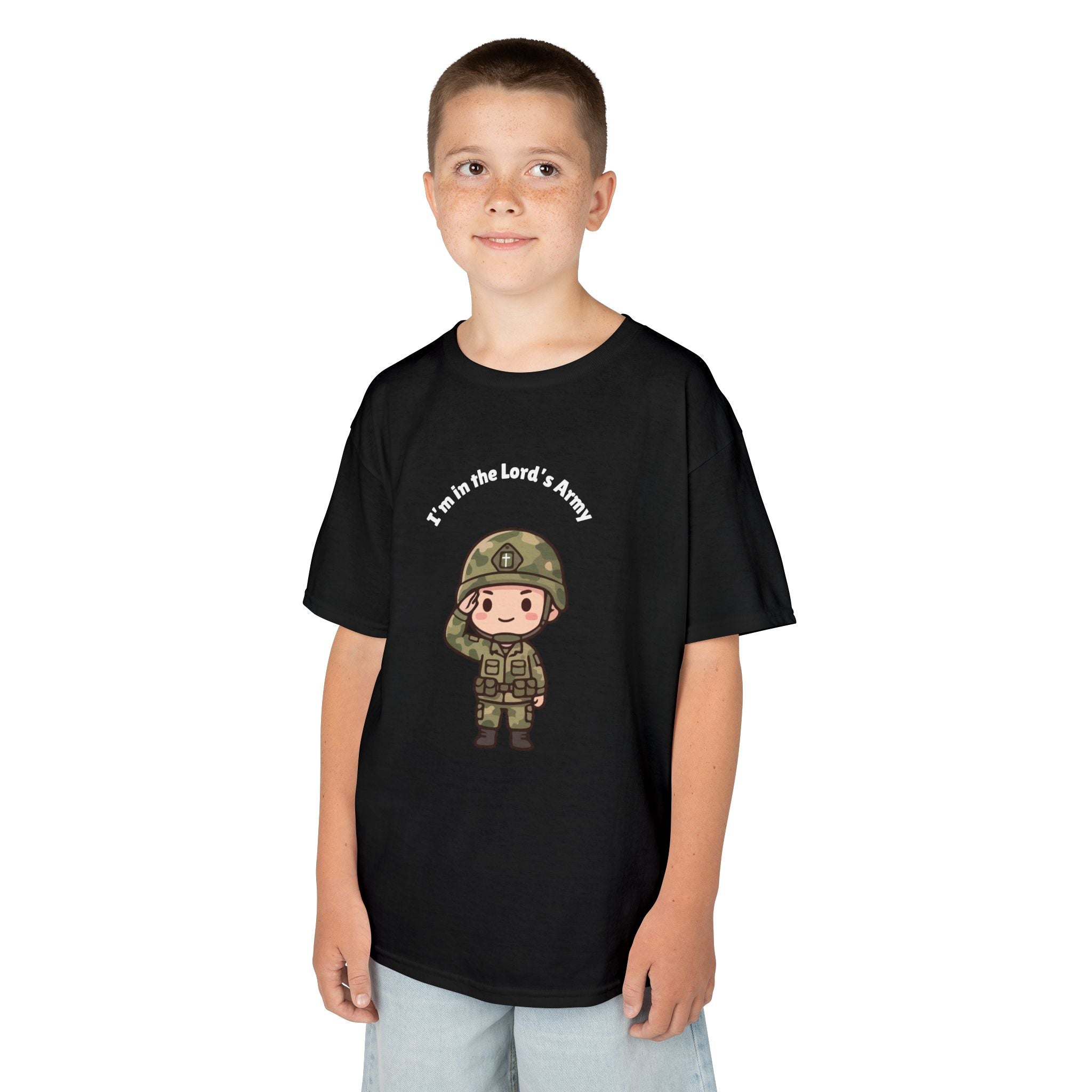 Kids Military Tee — Cute Soldier Illustration with "I'm in the Lord's Army"