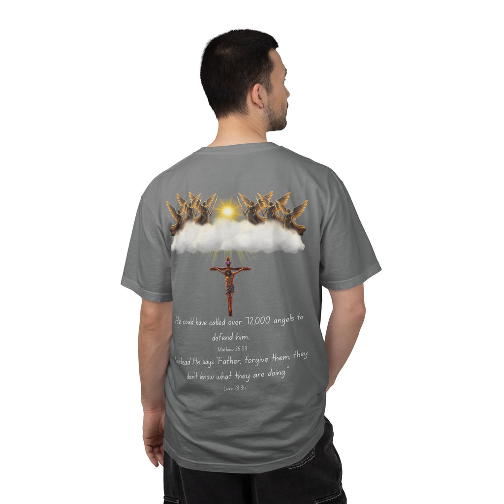 Christian Mercy & Forgiveness T-Shirt — Scripture Cross Back Design