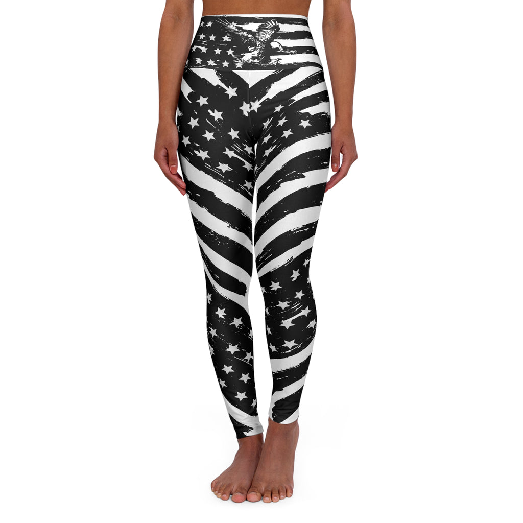 Black & White American Flag "In God We Trust" High-Waist Leggings — Stars & Stripes Activewear