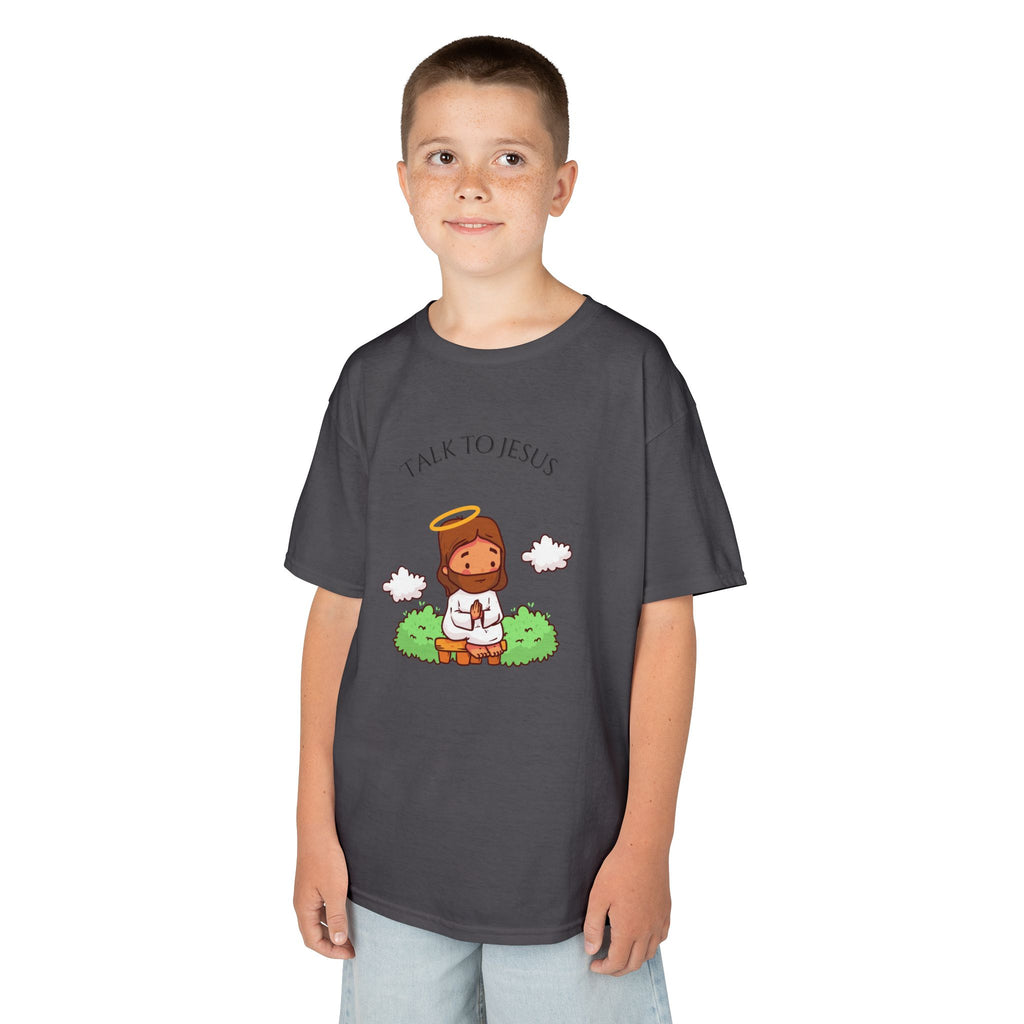 Kids Tee — Cute "Talk to Jesus" Cartoon Jesus Graphic Youth Faith Shirt
