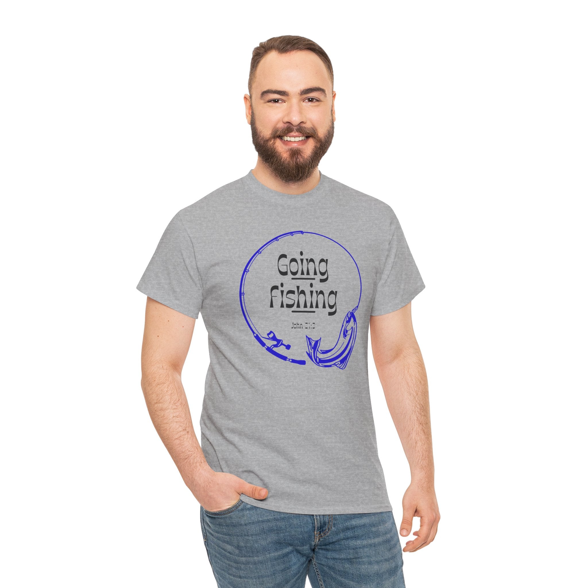 Going Fishing T-Shirt — Blue Sketch Fish Graphic Tee John 21:3