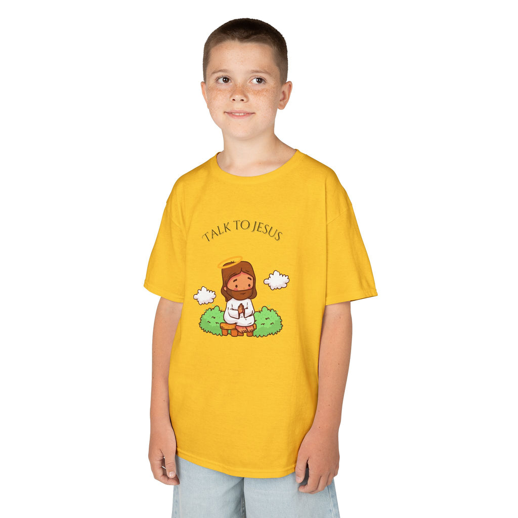 Kids Tee — Cute "Talk to Jesus" Cartoon Jesus Graphic Youth Faith Shirt