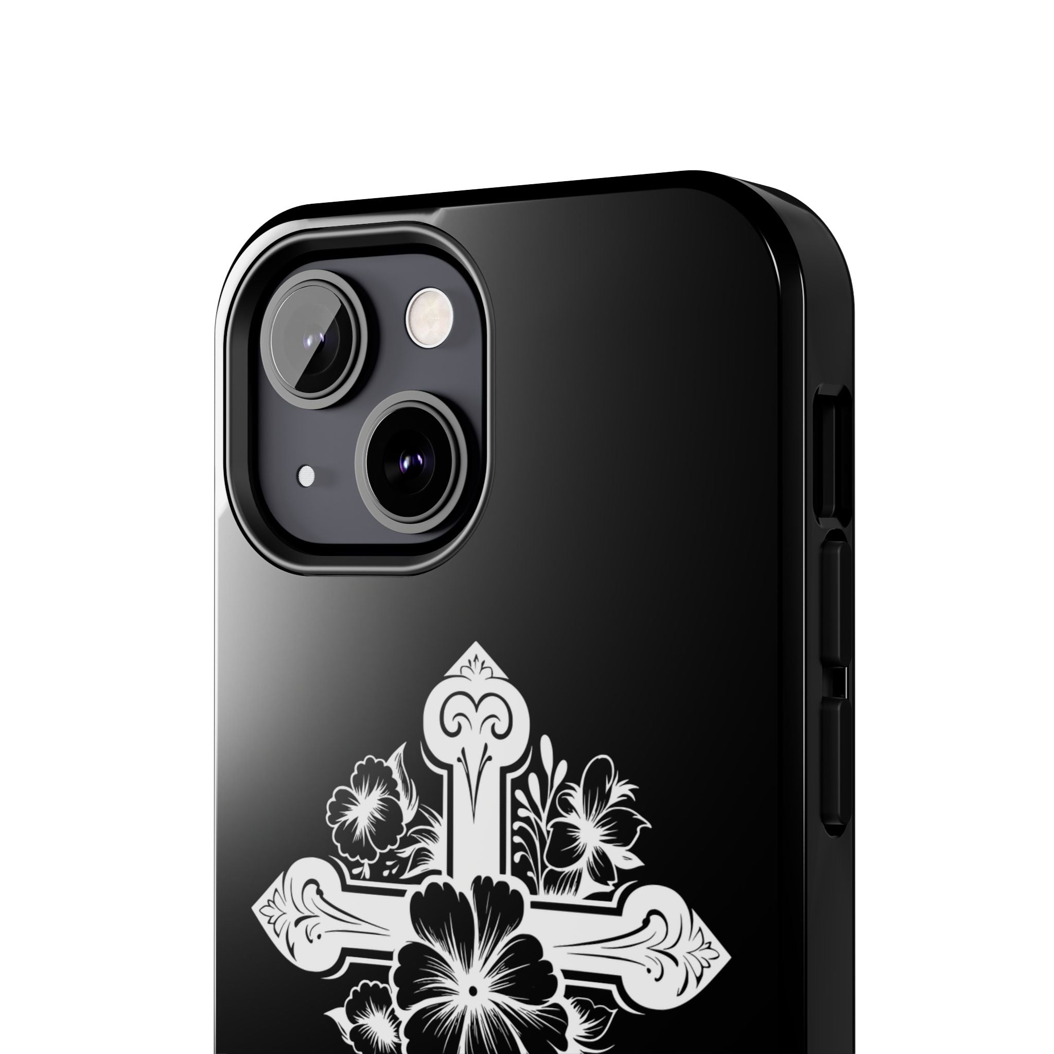 Floral Cross Tough Phone Case — Black Protective Christian Phone Cover