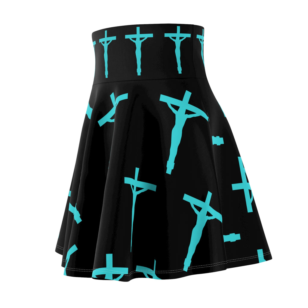 Crucifix Pattern Skirt — Lagoon Blue Cross Graphic AOP