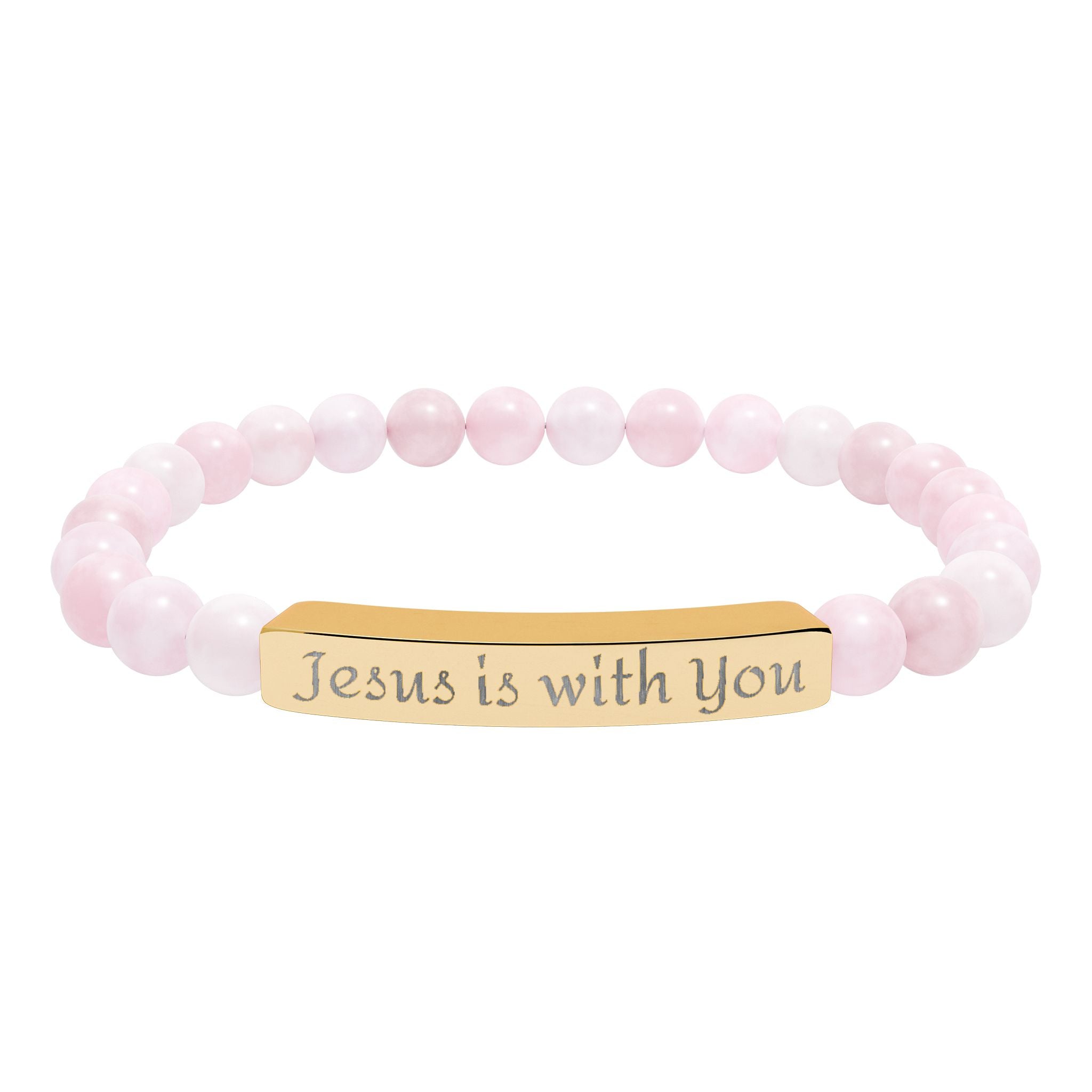 Engraved 'Jesus Is With You' Natural Stone Stretch Bracelet