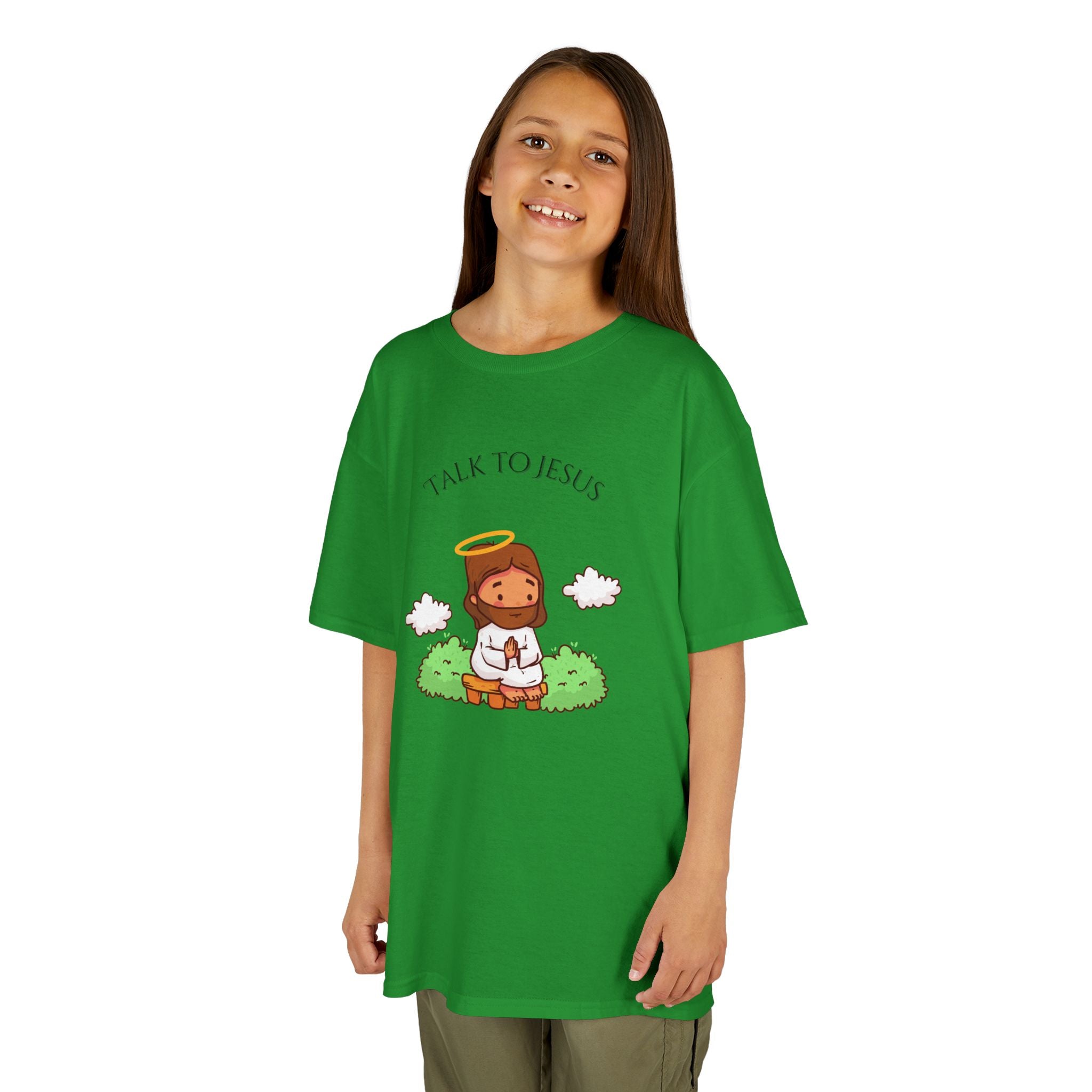 Kids Tee — Cute "Talk to Jesus" Cartoon Jesus Graphic Youth Faith Shirt