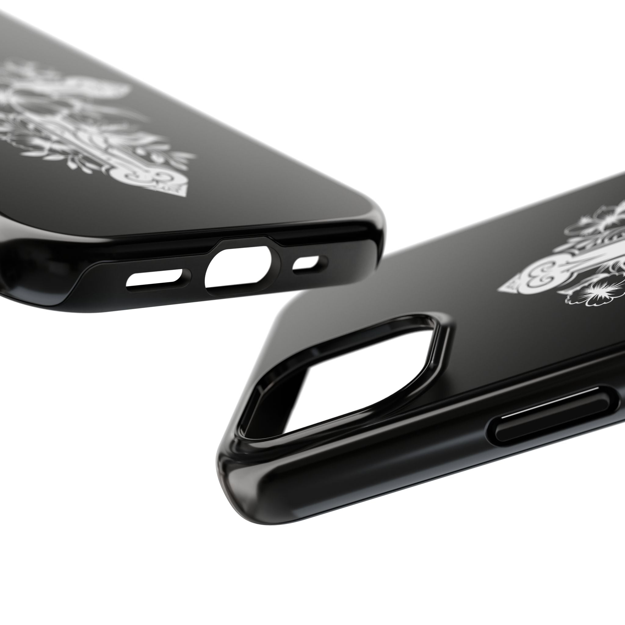 Floral Cross Tough Phone Case — Black Protective Christian Phone Cover