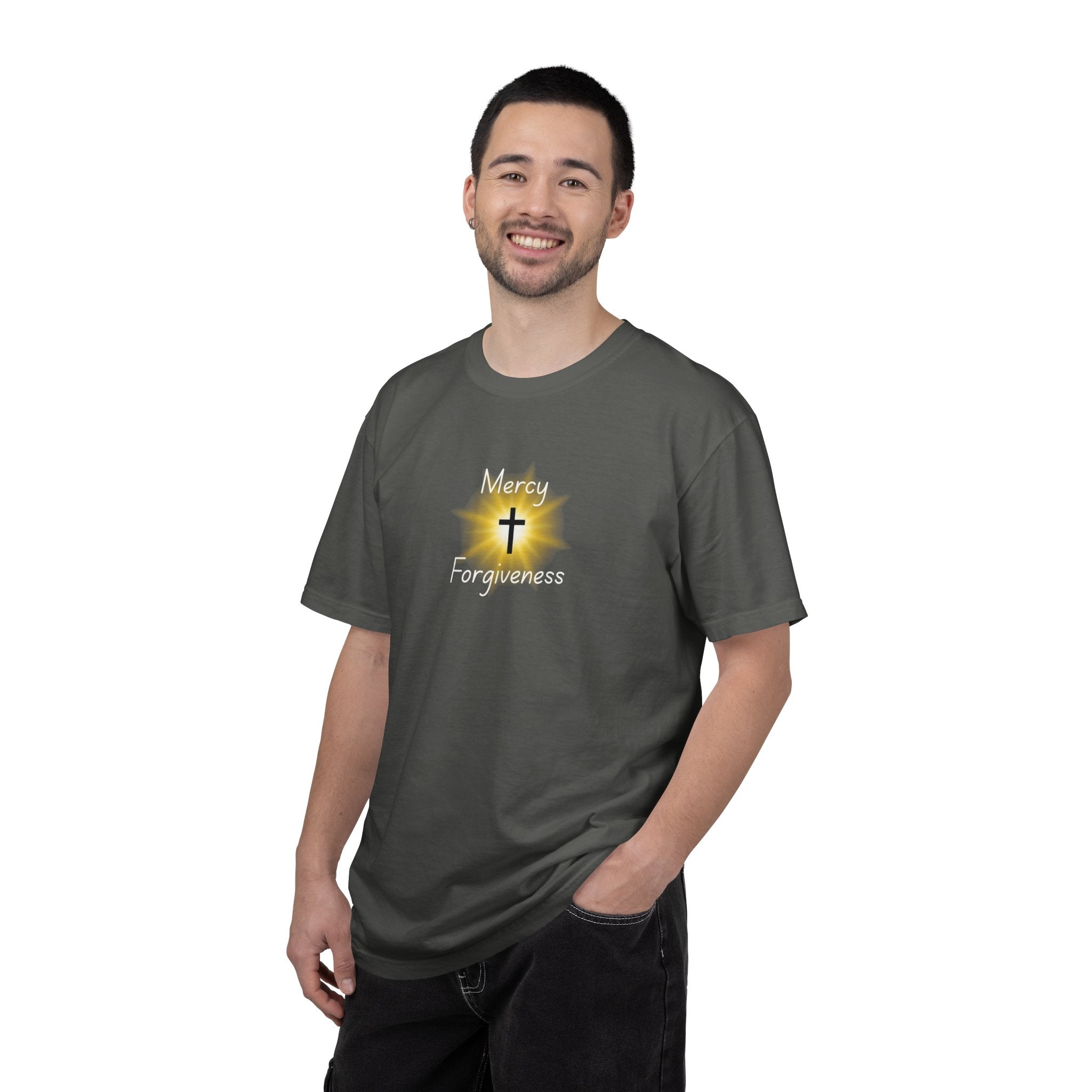 Christian Mercy & Forgiveness T-Shirt — Scripture Cross Back Design