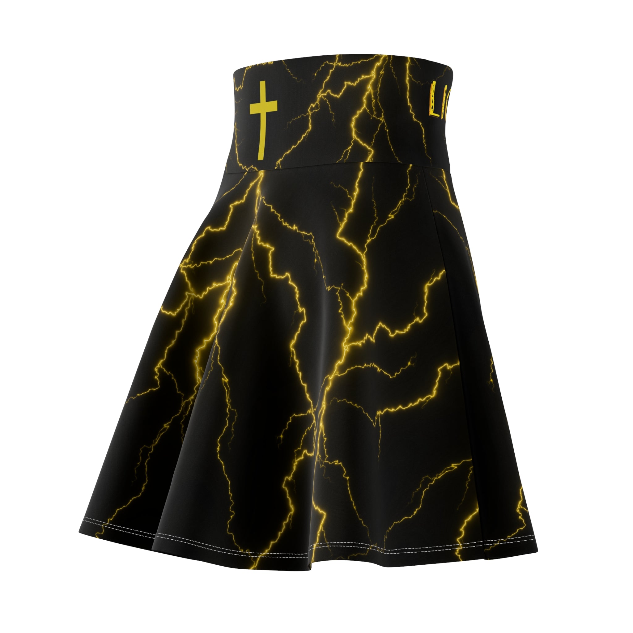 Lion of Judah Skater Skirt — Black & Gold Lightning Cross (Revelations 5:5)