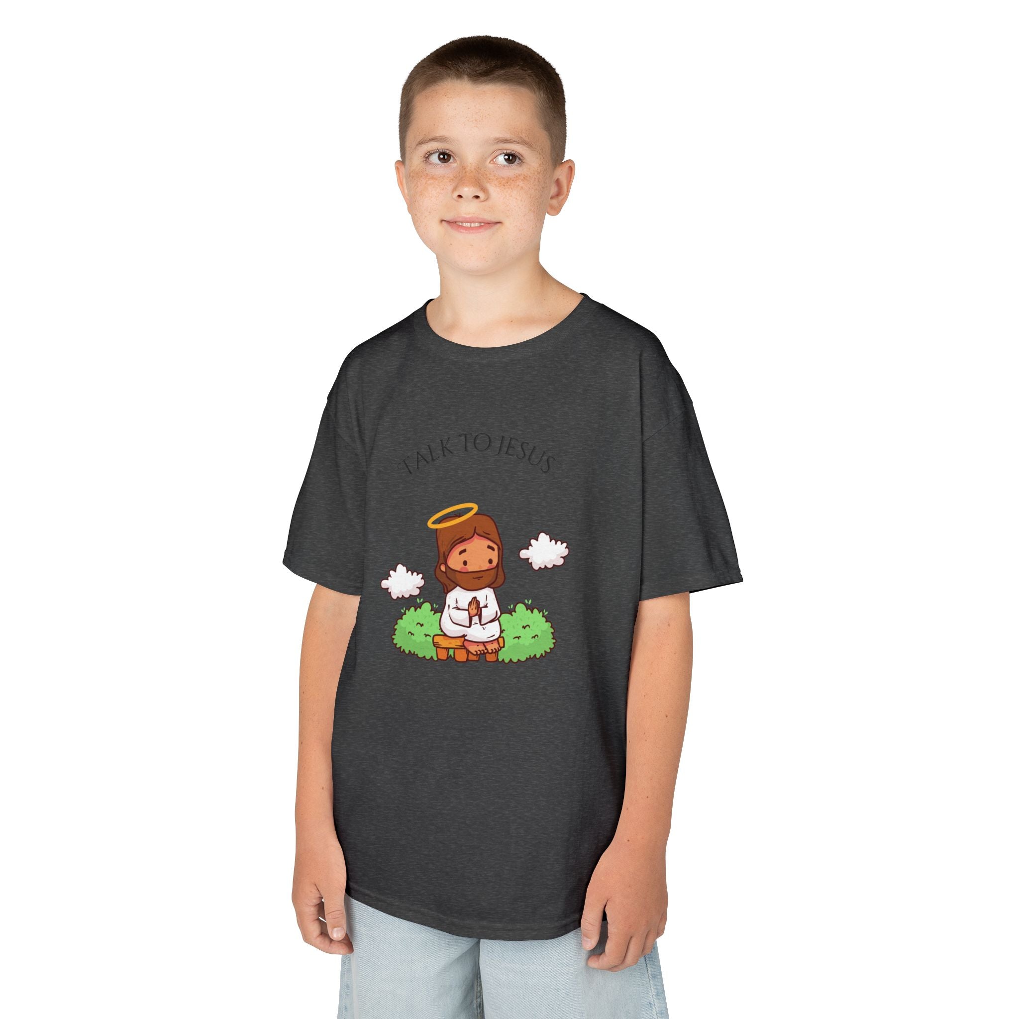 Kids Tee — Cute "Talk to Jesus" Cartoon Jesus Graphic Youth Faith Shirt