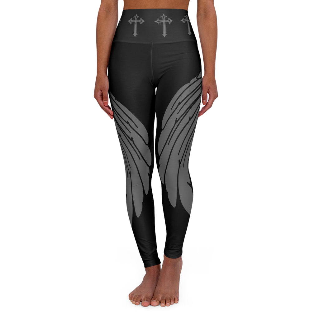 Faith Angel Wings High-Waist Yoga Leggings — Spiritual Black Activewear