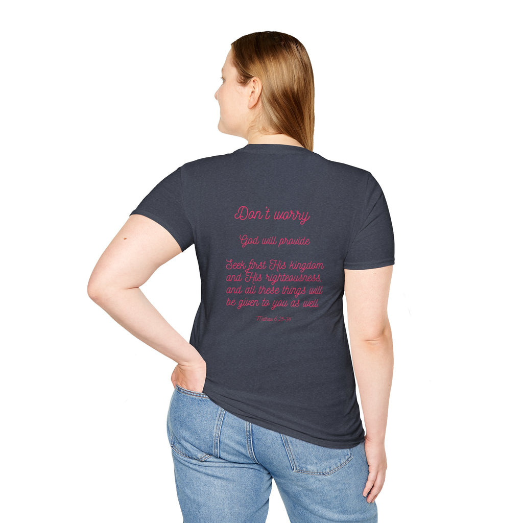 Blessed Script T‑Shirt — Inspirational "Blessed" Tee with Back Verse (Don't Worry)