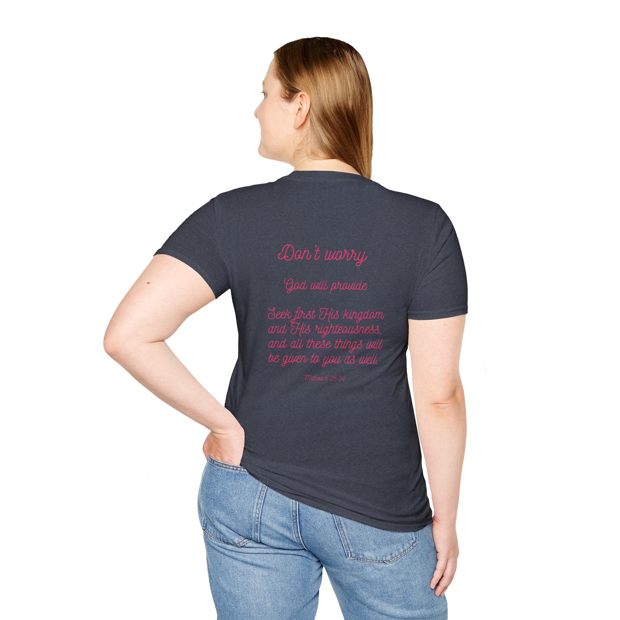 Blessed Script T‑Shirt — Inspirational "Blessed" Tee with Back Verse (Don't Worry)