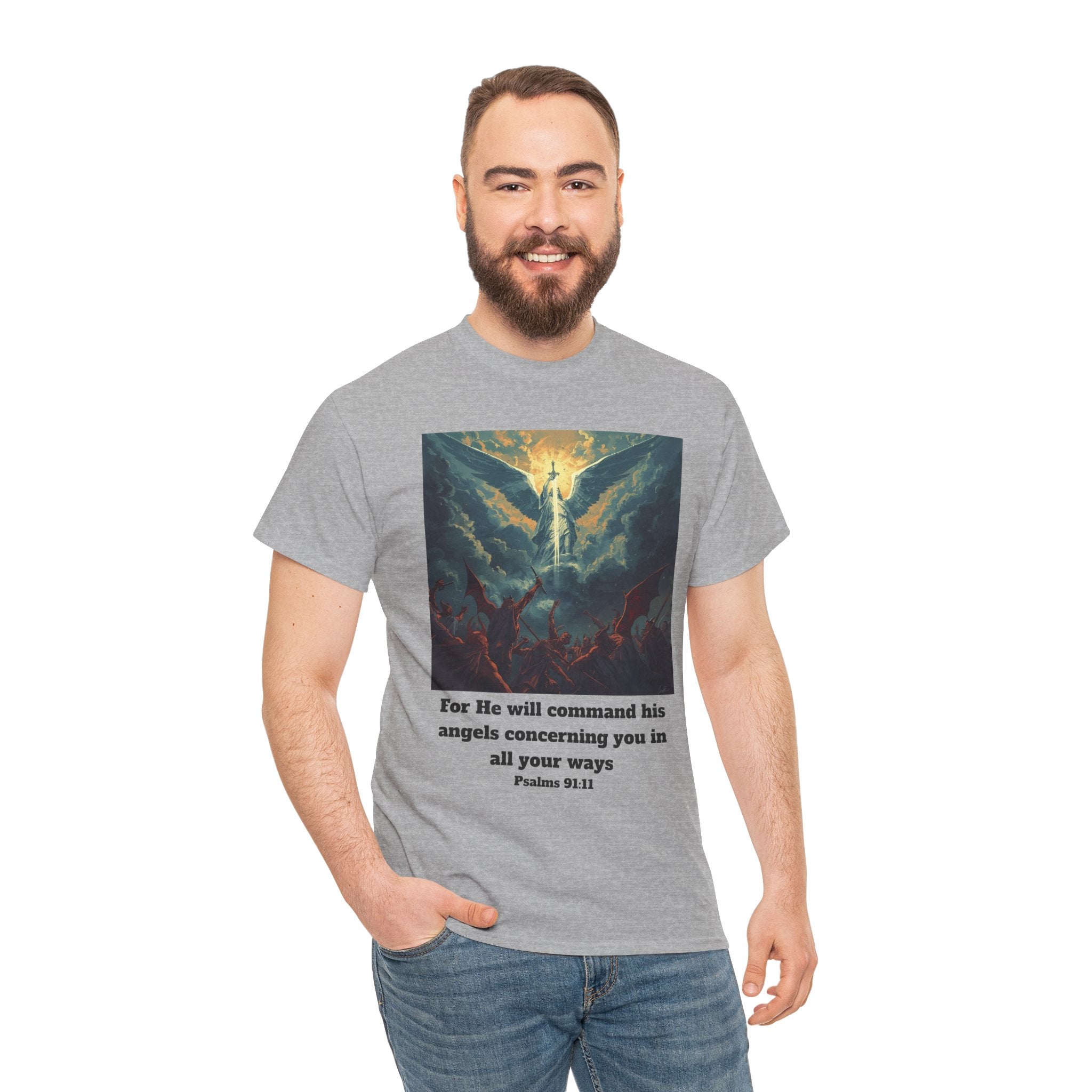 Psalm 91 Angel Tee — 'For He Will Command His Angels Concerning You' Christian Graphic T-Shirt