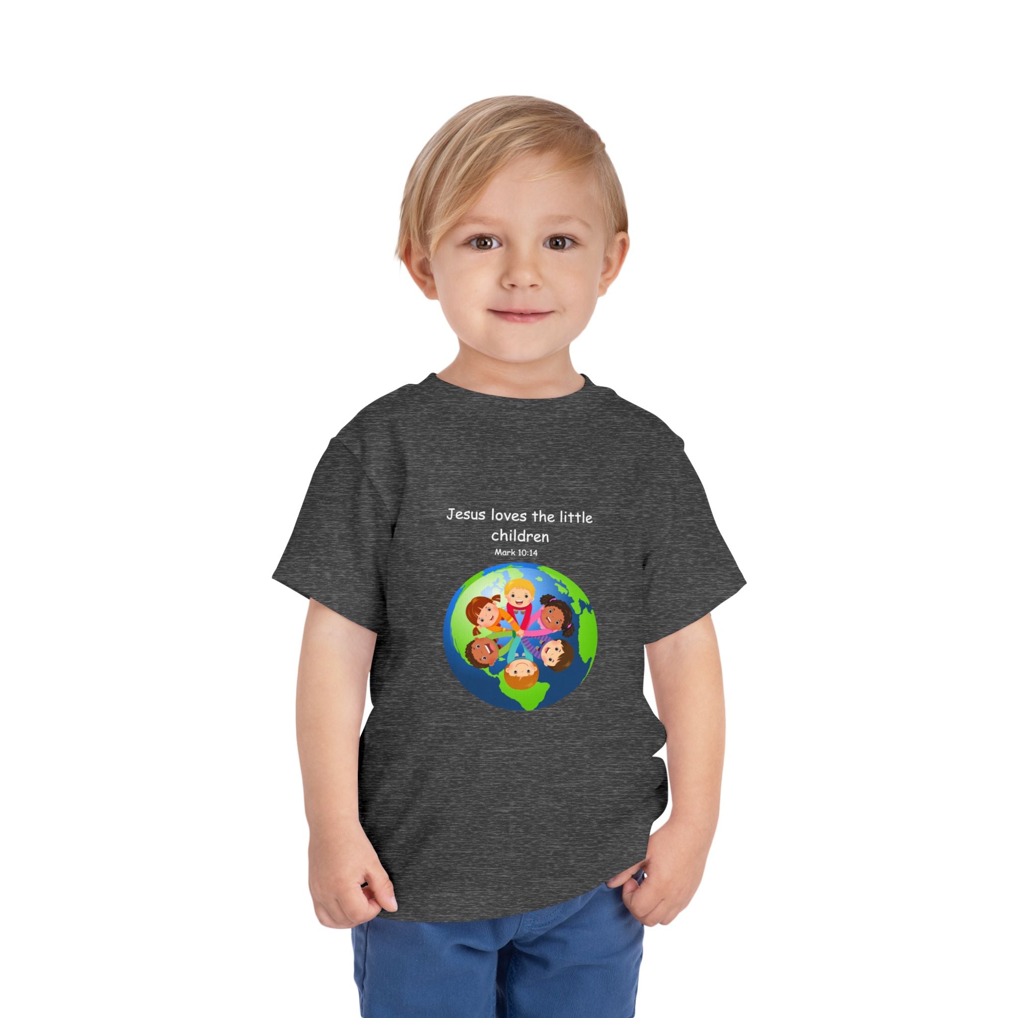 Kids' Christian Tee - "Jesus Loves the Little Children" Rainbow World Shirt