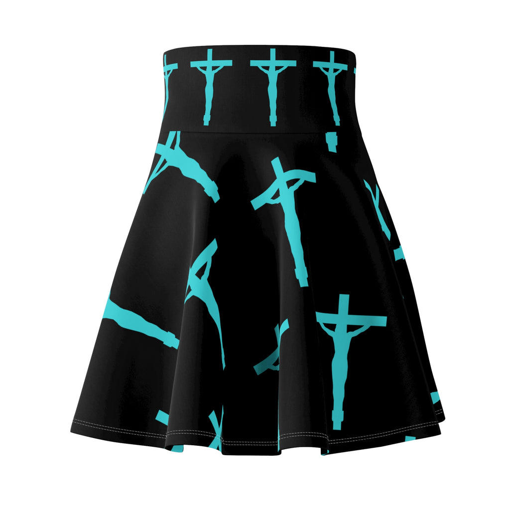 Crucifix Pattern Skirt — Lagoon Blue Cross Graphic AOP