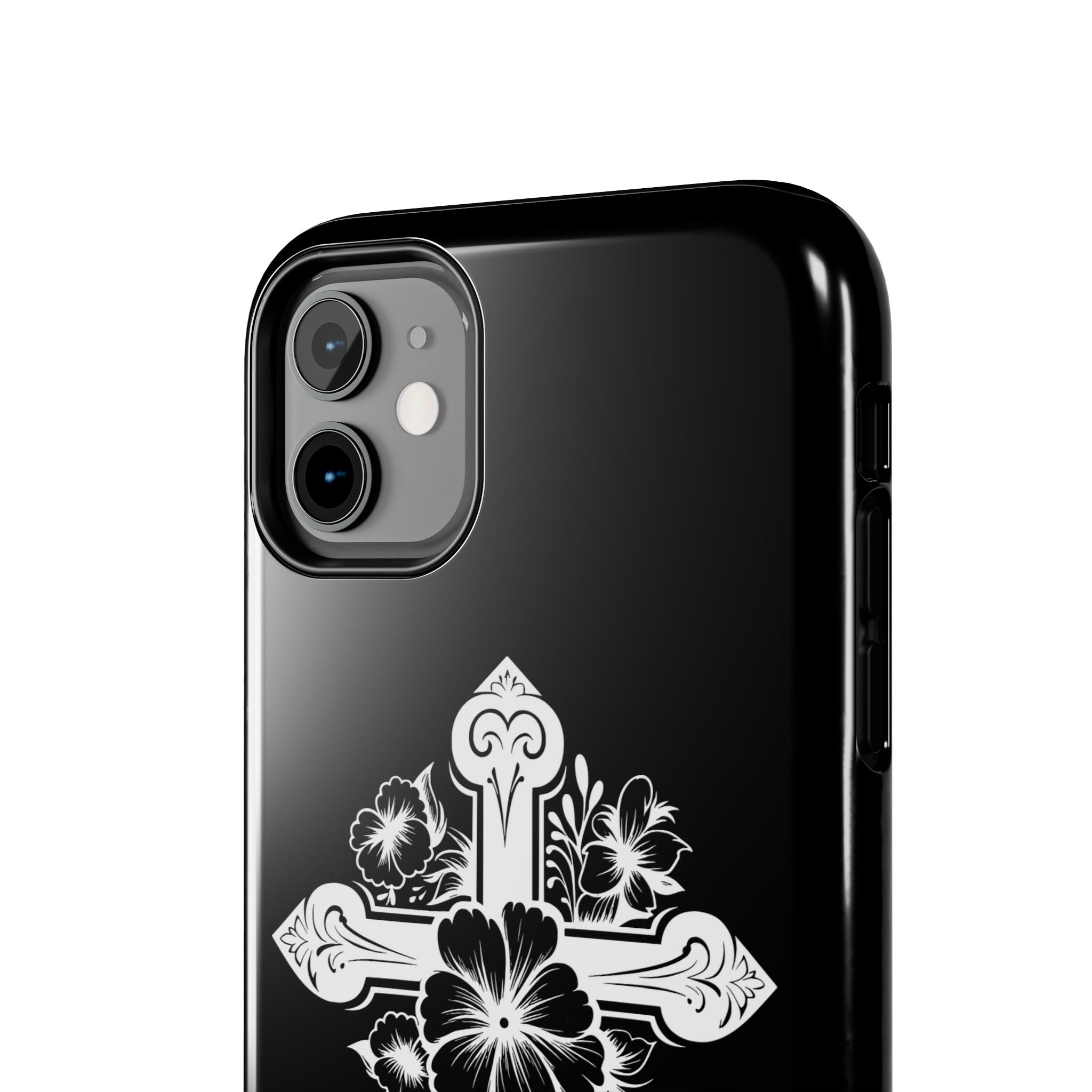 Floral Cross Tough Phone Case — Black Protective Christian Phone Cover